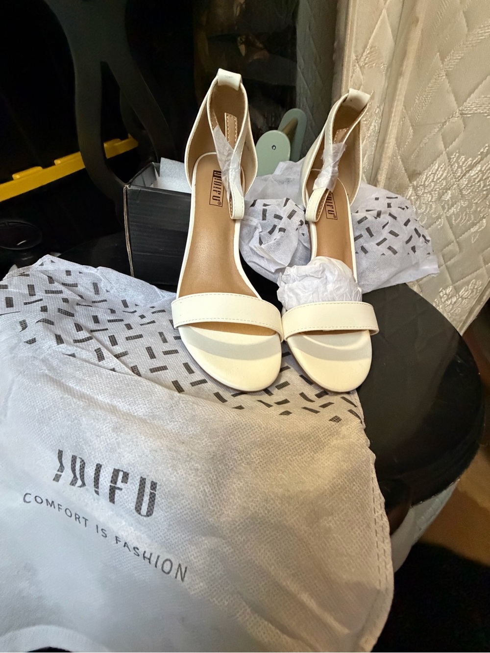 White Ankle-Strap Open-Toe Heels